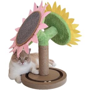 Sunflower 3-in-1 Cat Scratfer Post ， بطانية سيسال طبيعية مزدوجة ، لعبة قطة كرة المسار ، وأثاث القطط لملعب الخدش يستريح ، للقطط-خدش القط الوردي والأصفر خدش