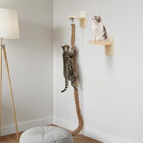 Weysat Cat Tree مع 2 × 59.1 بوصة تسلق الحبل الجدار تربط برج تسلق القطط مع خدش آخر سلم حبل هريرة مع خطوات جدار منصة القفز للعب والراحة