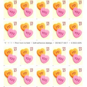 Love You Candy Hearts Stamp Booklet of Twenty 37 Cent Stamps Scott 3833