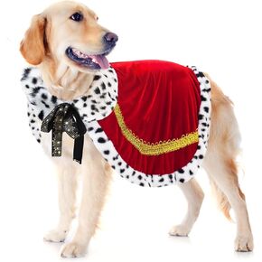 Pet ​King Cloak Christmas Dog Costumes Lux Fur Red Royal Cape Cat Robe Warm Winter Coat Outfit Medium Large Dogs Prince Costume Xmas Queen Clothes Princess Cosplay Birthday Dress (Red, Small)
