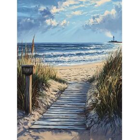stglcr 5d beach paint scenic diamond ، طقم طلاء على الطريق الماسي للبالغين ، وأطقم فن الماس للانسجامين DIY Full Drill Crystal Rhinestone Arts and Crafts 16x12inch
