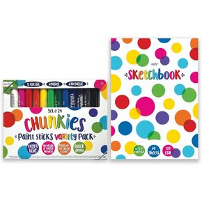 Chunkies Twistable Tempera Paint Sticks For Kids (Variety Set) & Chunkies 12" x 9" Thick Paper Sketchbook Pad