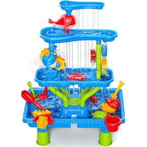 Doloowee Sand & Water Fansh for Kids 3+ مع تصميم 3 مستويات ، استحمام المطر Plond Pond & Beach-طاولة نشاط الحسية في الهواء الطلق للأطفال الصغار الفتاة-الفناء الصيفي ، الفناء الرملي.