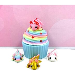4pcs 3D Printed Articulated Mini Axolotl, 3D Printed Cupcake Container, Colorful Valentines Axolotl Fidget Toy, Mini Axolotl Fidget Toy, Executive Desk Toy, Home Decor MA001-CC-BMAC