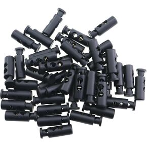 50PCS Black Cylindrical Plastic Spring Cord Buckles 8mm Cap Rope Buckle Single Hole Drawstring Plug Fastener for Shoelaces Bag Clothes Luggage
