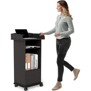 Nisorpa Podium Stand, Pulpit with Wooden Heavy Base, Mobile Lectern Pulpits Podium Stand Portable with Wheels, Floor Stand Reception Desk for Lectern Presentation, Church Classrooms, Office (Black)
