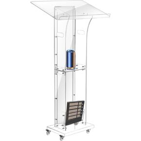 Acrylic Podium Pulpit Stand, 47" Clear Podium Stand Lecterns with Storage Shelf for Classroom, Weddings, Conference, Concert, Professional Presentation Podiums