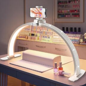 ضوء نصف القمر ضوء: قوس الراين ، LED 29in ضوء القمر مع حامل الهاتف Stand 3 ألوان فاتحة /10 مستويات السطوع - Salon Professional Salon Media Media Tech
