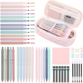 Skydue Cute School Supplies 44 PCS ، علبة قلم رصاص جمالية مع 12 من الباستيل المرتفع ، 5 أقلام هلام سوداء ، 6 أقلام هلام ملونة وأقلام ميكانيكية ، طلاب الكلية الأساسيات مجموعة ثابتة
