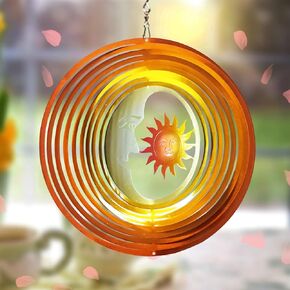 Fonmy Wind Spinner 3D من الفولاذ المقاوم للصدأ ليزر قطع الفن المعدني 12 بوصة القمر والشمس معلقة الرياح الدوار ، الزخارف الفنية الفناء الحركي - الديكور الداخلي/الخارجي