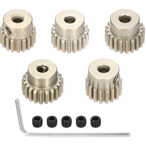 5Pcs 48P Pinion Gear Set 17T 18T 19T 20T 21T for 3.175 mm Shaft Aluminium Alloy Pinion Gear with Screws and Hexagonal Wrench for RC Motor