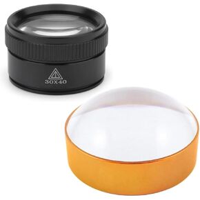 Rongon Reading Magnifiers 30X Pocket Magnifier ＆ 4X Domed Magnifying Glass 2 Pcs Portable Magnifying Lens for Recipes, Craft and Map