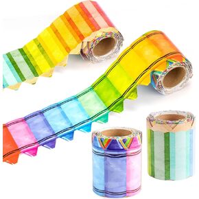 66 FT Bulletin Border Border Rainbow Crayon Decoration Die Die Cut Trim Paper Cutouts for School Chalkboard Window Decor