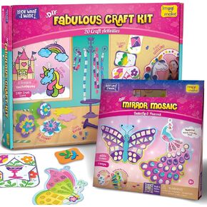 Imagimake Fabulous Craft Kit & Mirror Mosaic Butterfly Peacock Bundle - DIY Arts and Craft Kits for Kids | هدايا عيد الميلاد للأطفال الذين تتراوح أعمارهم بين 3 4 5 6 7 8 9 10 12 13 سنة
