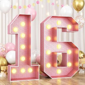 Hilavo Marquee 16 Number Up Number 4ft ، أرقام إضاءة كبيرة للحفلات ، عدد كبير من الأرقام التي يبلغ عددها 4 أقدام DIY إطار مسبق الرغوة لعملية عيد ميلاد الذكرى السنوية