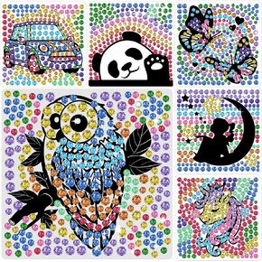 Metuu 6 Sheets DIY Window Window Craft Kits Suncatcher للأطفال ، البومة Unicorn Car Butterfly Gemstone Arts and Crafts for Children