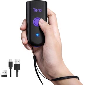 Tera Barcode Scanner Mini 1D Wireless: 3-in-1 Works with Bluetooth 2.4G USB Wired Portable Laser Bar Code Reader Pocket Size for Windows Android iOS Tablets Computers 1100L Purple