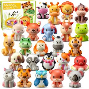 حفلات الحفلات للأطفال 24pcs Safari Animal Squishy Toys ، و Goodie Bag Stuffers ، و Pinata Stuffers ، وهدايا أعياد الميلاد للبنين والبنات ، وجوائز الصدر الكنز ، وجوائز الفصول الدراسية للأطفال