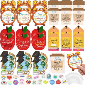 45Pcs 15 Styles Teacher Appreciation Gift Card Holders Bulk with 100 Styles Teacher Stickers–End of School Year Gifts Thank You Cards for Teachers Back to School or Teacher Appreciation Week Supplies
