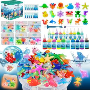 2025 Plus Magic Glow-in-the-Dark Water Fairy Toy Kit-Aqua DIY Water Fairy مجموعة مع 18 قالب مخلوق البحر ، و 100 مل ، و 10 مسحوق سحري ، وهدية عيد ميلاد ، وجعل فنيك الحرف الجذعية الخاصة بك للأطفال