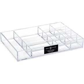 ISAAC JACOBS 12-COMPARTMENT CLEAR ACRYLIL DRIVERERIZER (9.4 "L X 6.4" W x 1.3 "H) ، حل صينية وتخزين متعددة المساعدين للمكياج ، المدارس والمستلزمات المكتبية ، الحمام ، المطبخ
