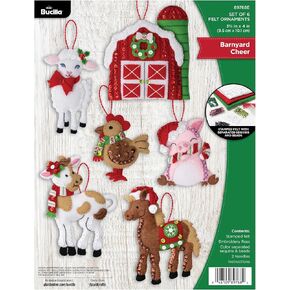 Bucilla 6, Barnyard Cheer, Perfect for DIY Arts and Crafts Felt Applique 4 Piece Ornament Making Kit