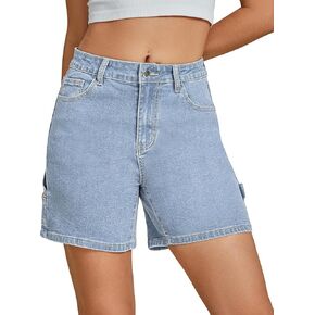 luvamia Jean Shorts for Women High Waisted Trendy Casual Utility Stretchy Denim Jorts Cutoff Long Shorts with Pockets