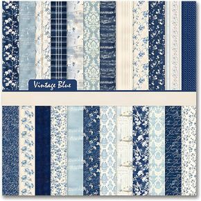 VIVIQUEN Navy Blue Vintage Floral Scrapbook Paper – 24 Sheets Double-Sided Botanical Designs with Antique Flower Textures, Acid-Free 160g Cardstock for DIY Crafts, Card Making, Scrapbook, Photo Albums