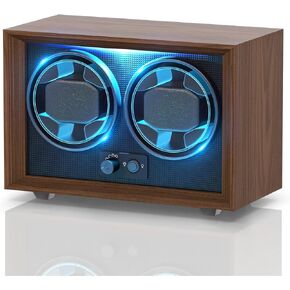 Watch Winder, 2 Slots Automatic Watch Winders Box with Serenity Blue Backlight and Memory Foam Pad (Adapter Not Included)