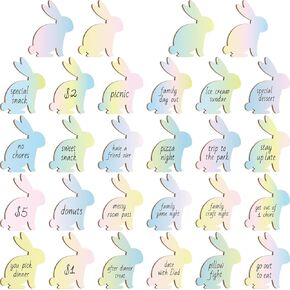 28 PCS Wooden Easter Bunny Tokens Bunny Shape Wood Easter Tags Coins غير المكتملة للأطفال الحشو سلة للأطفال DIY DIRCORTY