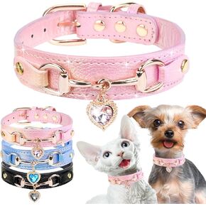PETCARE Cute Small Dog Cat Collar, Unique PU Leather - Bling Gradient Sparkle in The Sunlit, Puppy Collars with Rhinestone Diamond Heart Pendant, Adjustable Pink Pet Dog Necklace Collar Chihuahua
