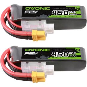 Ovonic 11.1V 80C 450mAh 3S Lipo Battery Long Long with XT30 Clop [1 Package بما في ذلك بطاريتين]