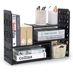 Earthson Desk Organizer Shelf ، رف الكتب القابل للتوسيع للمكتب ، رف كتب سطح المكتب الصغيرة ، رفوف مكتب مكاتب مصغرة قابلة للتعديل ، أسود