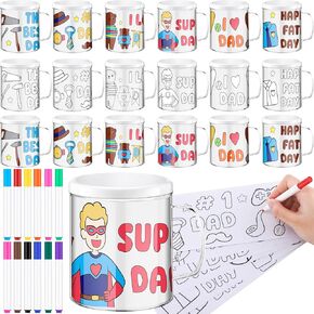umigy 16 set عيد الميلاد لون أكوابك الخاصة للأطفال 10 أوقية أوقية الحفلات DIY Coffee Mug Craft للأطفال مع 12 علامة ألوان ، ورق التصميم المتحرك لتزويد حفلة عيد الميلاد (الطراز الديني)