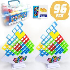 96 Pcs Tetra Tower Balance Stacking Blocks Game, Board Games for 2 Players+ Family Games, Parties, Travel, Kids & Adults Team Building Blocks Toy