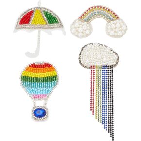 4 Style Rainbow Beaded Patches Sew on Rainbow Patches for Clothes Rainbow Clouds Applique Umbrella Applique Balloon Patches Beaded Appliques Felt Patches for Clothes Bag Hat Shoes