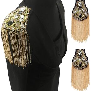 Tassel Chain Shoulder Board Badges Beads Rhinestones Patch Epaulet Epaulette Applique for Military Suit 2 Pieces