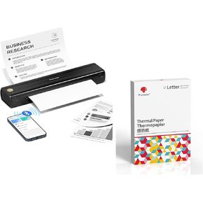 Phomemo M08E Portable Printers & 100 Sheets 8.5" x 11" Thermal Printer Paper, Bluetooth Inkless Thermal Printer Compatible with iPhone, Android Phone, Laptop for Office Car Home Use