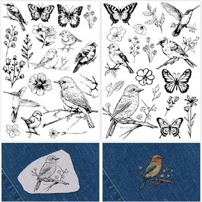CRASPIRE Water Soluble Embroidery Patterns Bird Desgin Transfers Wash-Away Broidery Paper Tear Away Embroideries Stick and Stitch Stabilizers Hand-Made Stitching for Gifts Beginners Bag DIY 2 Sheets