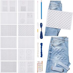 FreeBloss 26 PCS Sashiko Pattern Pattern Pattern Stabilizers تعيين أنماط التطريز القابلة للذوبان في المياه تشمل Sashiko Kit إبر خيط Sashiko ومجموعة Sashiko للأقمشة للمبتدئين 11.69 "*8.26"