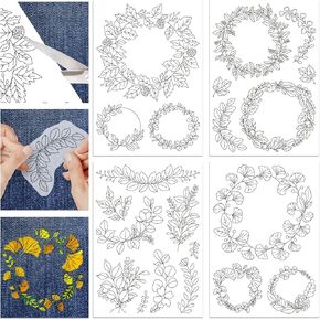 Globleland 4sheets 11.7x8.3 "ورقة إكليل من الزهور مياه التطريز القابلة للذوبان مثبتات Ginkgo يترك مثبتات خياطة يدوي عصا لاصقة قابلة للغسل وتثبيت تطريز غرزة للمبتدئين
