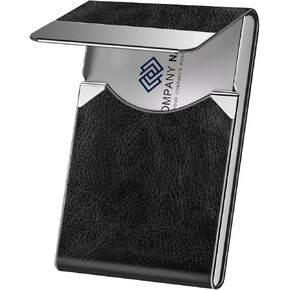 Business Card Holder for Women or Men, Business Card Case with PU Leather and Stainless Steel, Slim Metal Case with Magnetic Closure for Business Meeting Use
