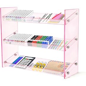 Desk Organizer Mail Stationery Holder, 3 Tier Acrylic Tray Organizer with Baffle, Desktop Organizers and Accessories, Pen Holder Pencil Storage Workspace Organizers for Office Supplies