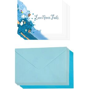 20 Blue Bible Verse Cards - Elegant Religious Greeting Cards for Weddings, Christening & Communion with Shimmering Heart Stickers & 2 Hues Envelopes - Inspirational Notes, Spiritual Gifts