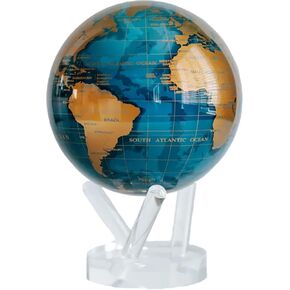 MOVA Globe Blue and Gold 4.5" with Base, Solar Powered Rotating Globe No Need of Battery or Chord, Unique Gift and Decoration
