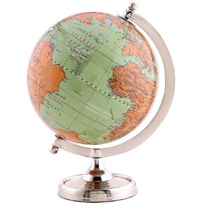 6" Light Green Earth Globe for Desk & Office Decor 6-inch Classy Desktop World Rotating Globe with Silver Stand (NOT PLASTIC!) Perfect for Bookshelf and Table - Unique Men's Office Decor Gifts