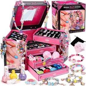 Tuzt Girls Gift Jewelry Box with Charm Make Make Make Kit & Nail Polish & Hair Bow ، Girls Gifts for 5 6 7 8 9 10 11 12 Year