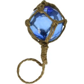 Handcrafted Nautical Decor Light Blue Japanese Glass Ball Fishing Float with Brown Netting Decoration CHRI