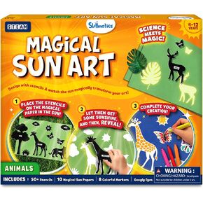 Skillmatics Sun Paper Art Kit - Mess-Free DIY STEM Craft Kit for Kids, Design with Stencils, Create with Sunlight, Color with Markers, Gifts for Girls & Boys Ages 4, 5, 6, 7, 8, 9, 10, 11, 12