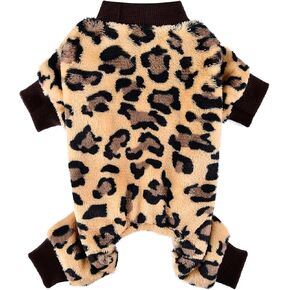 Leopard Dog Sweater Dog Jumpsuit - Winter Fleece Puppy Clothes for Small Dogs Girl Boy Warm Small Dog Pajamas Dog Outfit for Chihuahua Yorkie Shih Tzu Teacup